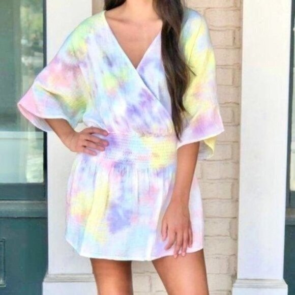 Anthropologie Stark X White Tie Dye Gauzy Pullover Cotton Large Drop Waist Dress - Picture 1 of 7